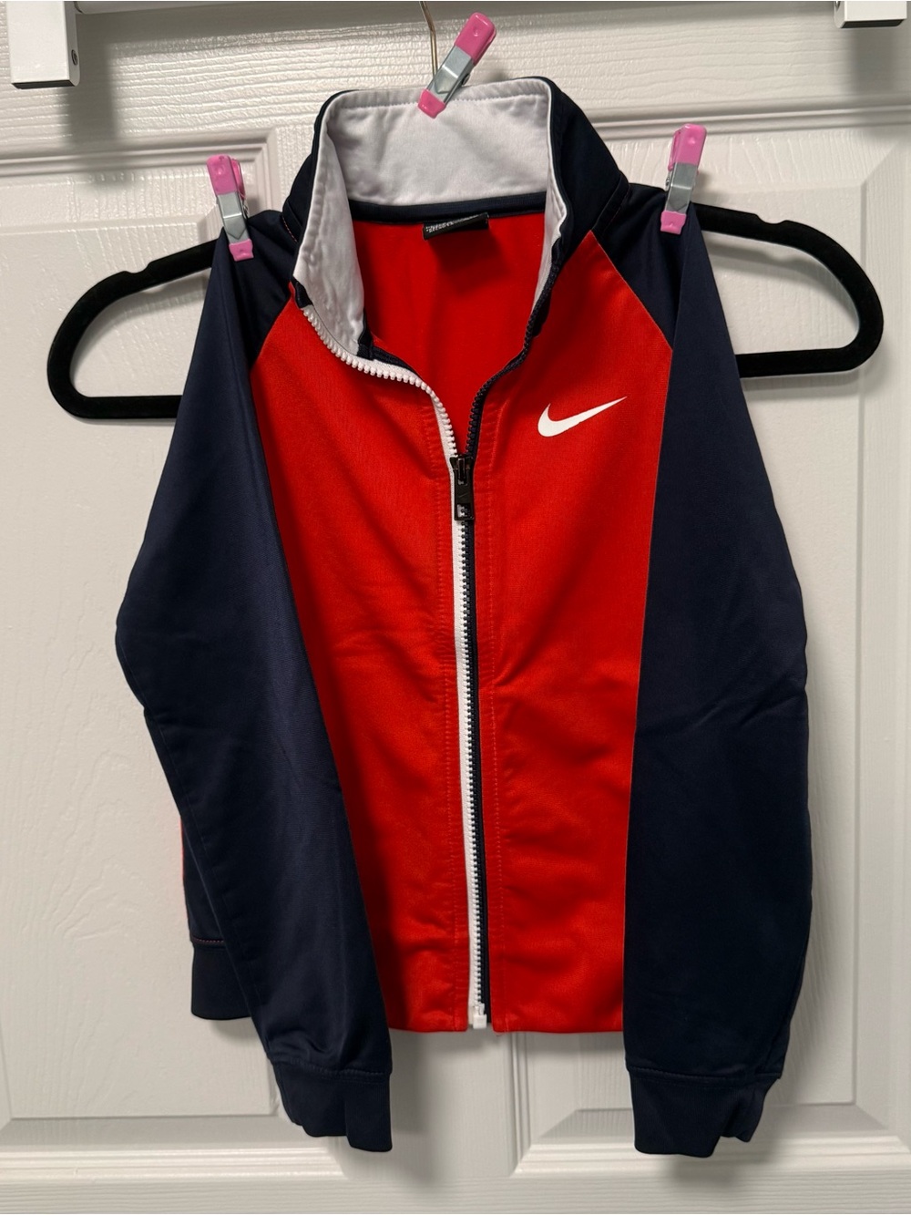 Nike Kids Zip Front Jacket Red White Blue Lightweight Activewear Size 7L 6-7 Yr